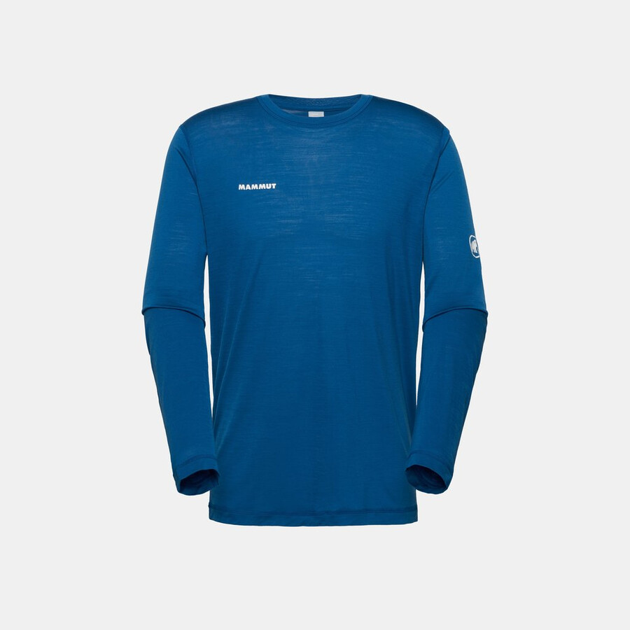 tree wool fl longsleeve heren diepblauwgroen melange