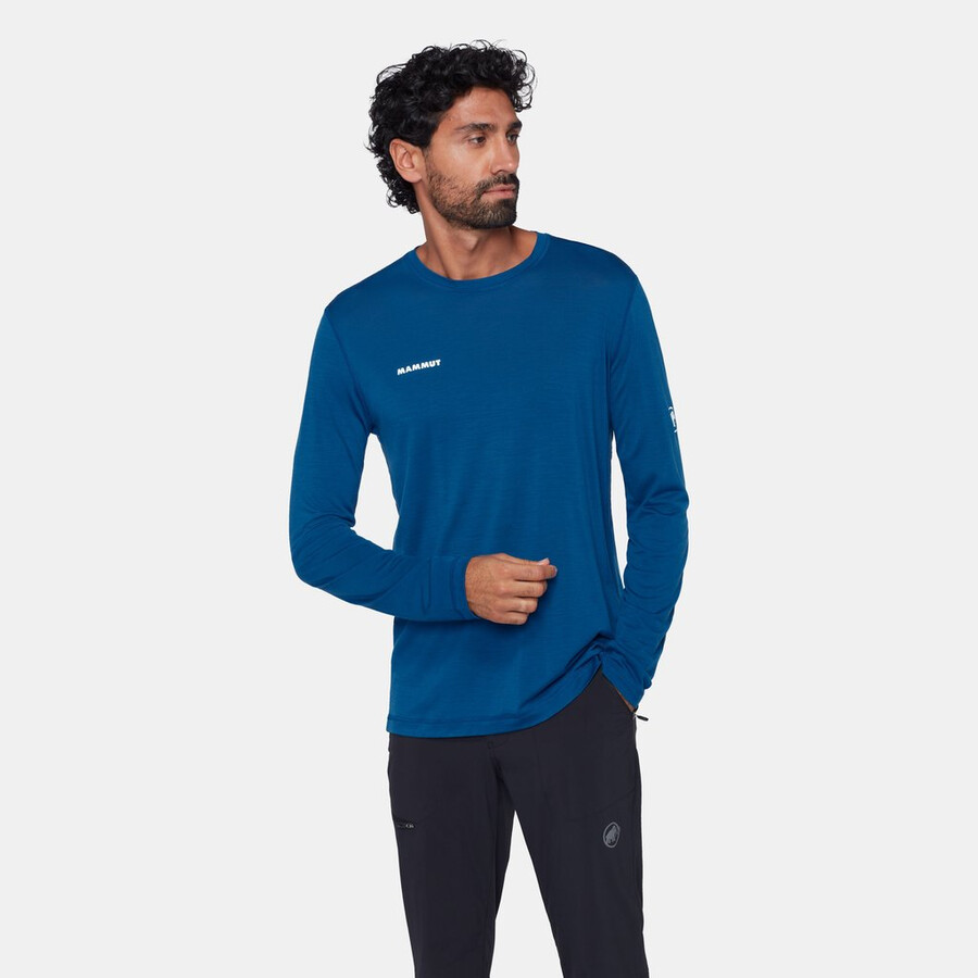 tree wool fl longsleeve heren diepblauwgroen melange