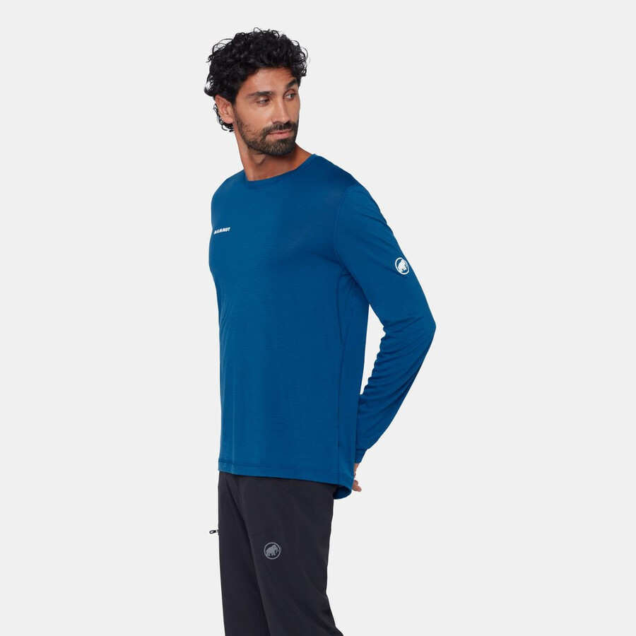 tree wool fl longsleeve heren diepblauwgroen melange