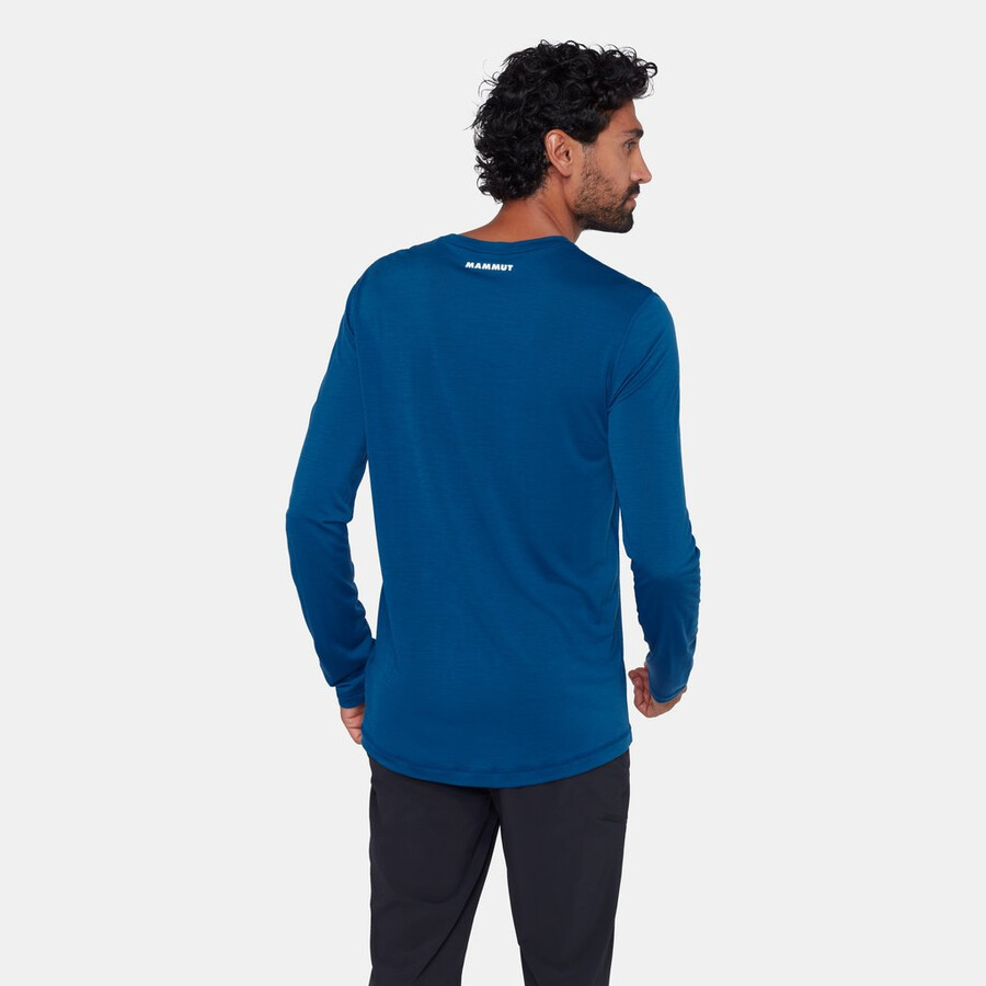 tree wool fl longsleeve heren diepblauwgroen melange
