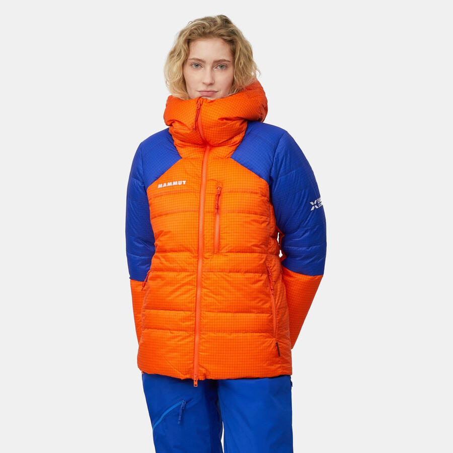 eiger nordwand advanced down in hooded jacket women eiger oranje-eiger blauw
