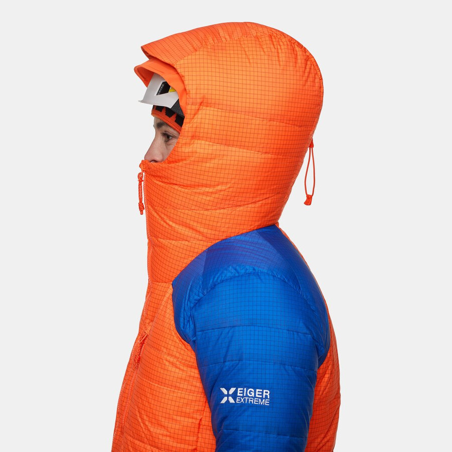 eiger nordwand advanced down in hooded jacket women eiger oranje-eiger blauw
