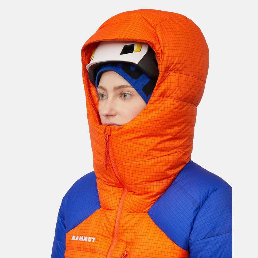 eiger nordwand advanced down in hooded jacket women eiger oranje-eiger blauw