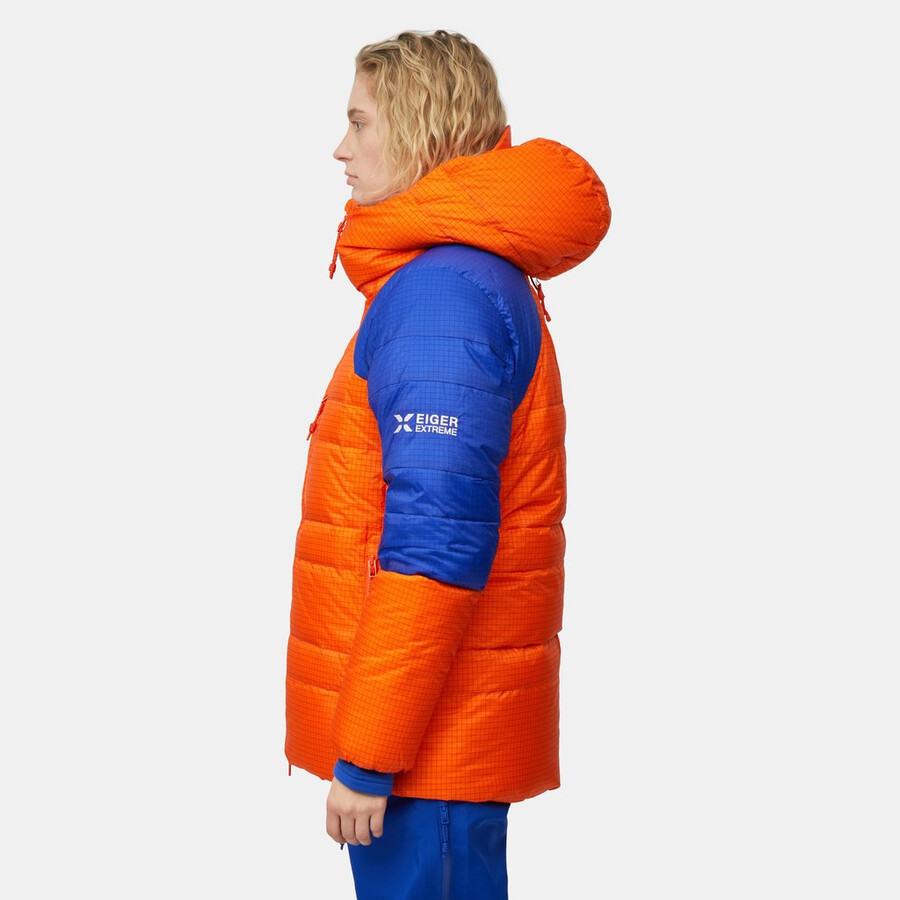 eiger nordwand advanced down in hooded jacket women eiger oranje-eiger blauw