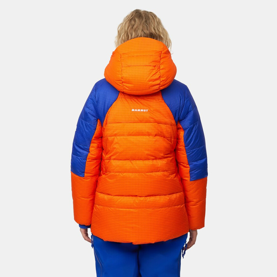 eiger nordwand advanced down in hooded jacket women eiger oranje-eiger blauw