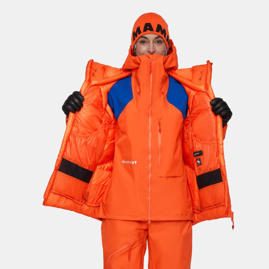 eiger nordwand advanced down in hooded jacket women eiger oranje-eiger blauw