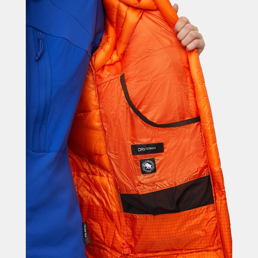 eiger nordwand advanced down in hooded jacket women eiger oranje-eiger blauw